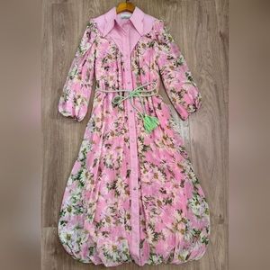 Alemais maia contrast pink floral silk shirtdress